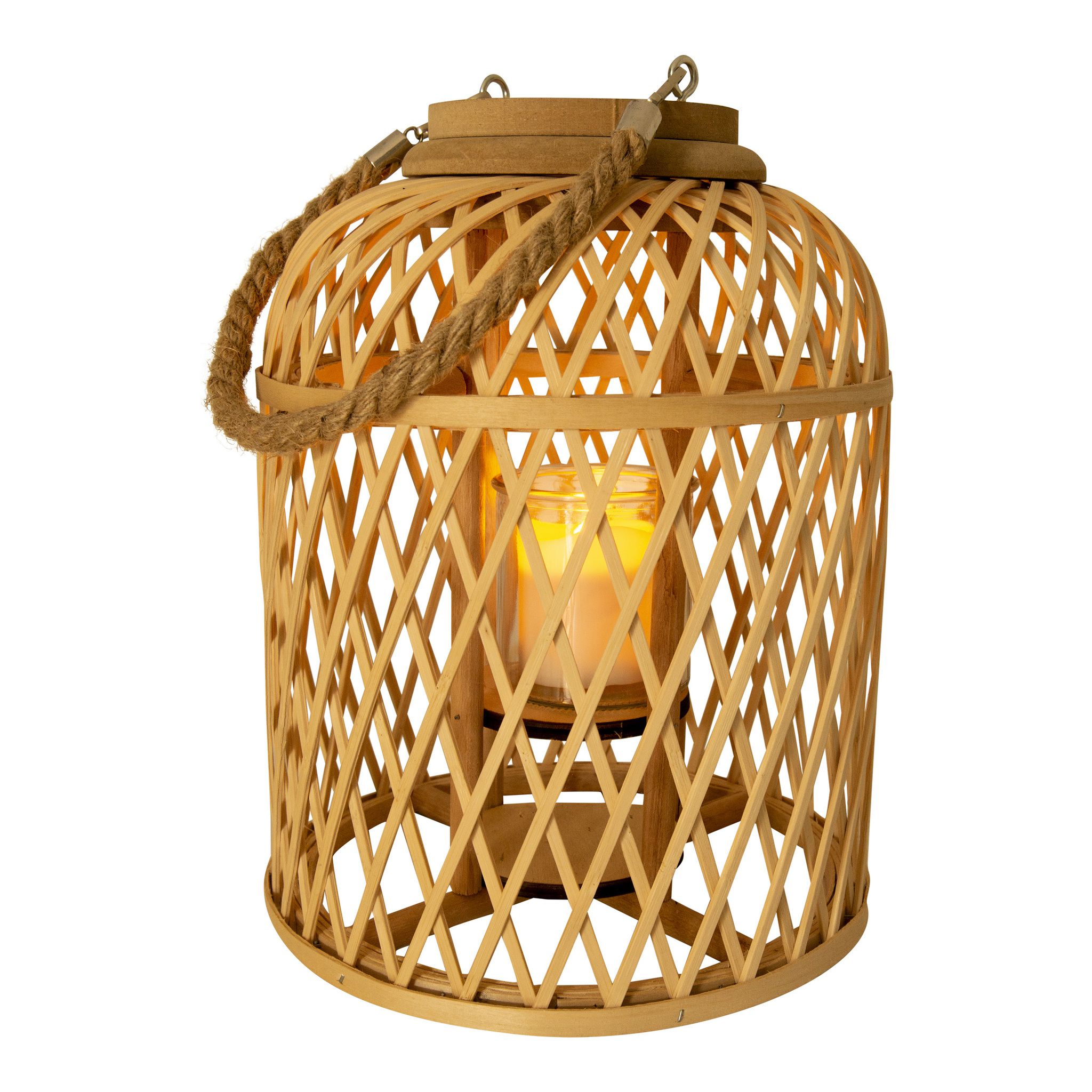Dekoleuchte Korb natur - h: 29cm incl. Solar-LED-Kerze - IP44, warmweiss, 0.01W