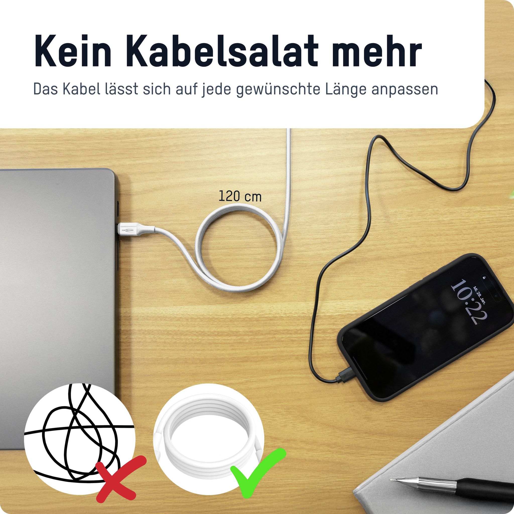 Magnetisches Silikonkabel USB-C auf USB-C, weiß, 120cm - Magnetisches Silikonkabel USB-C auf USB-C, weiß, 120cm