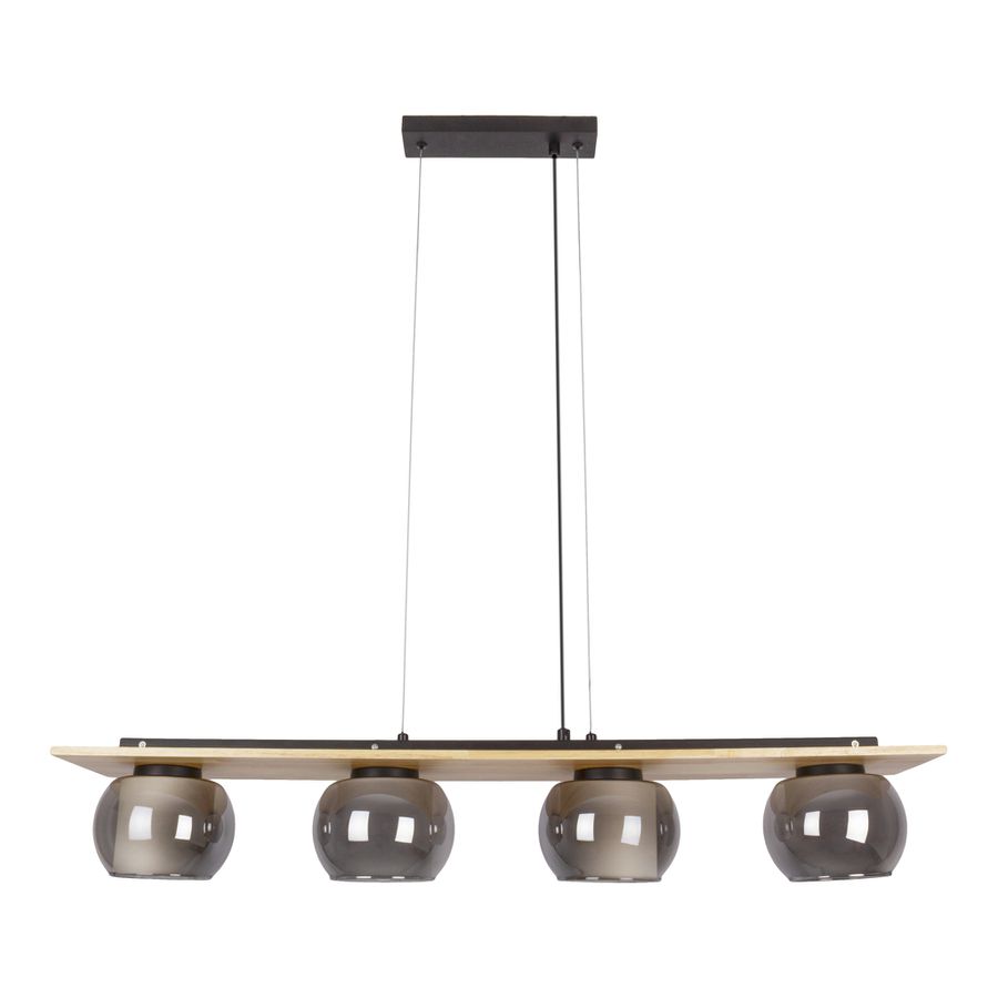 4er Pendelleuchte  TEXAS  L: 90cm smoky - IP20, E27, Schwarz