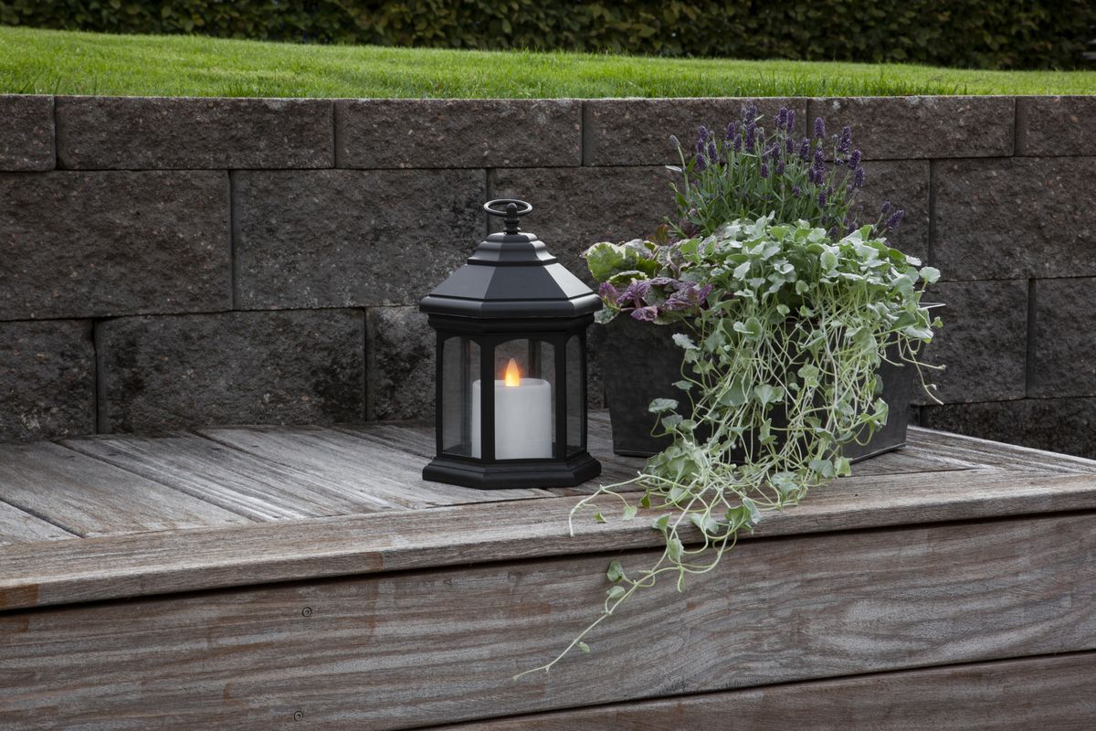 Laterne Linta - Outdoor, Schwarz, 26 cm höhe, Timerfunktion