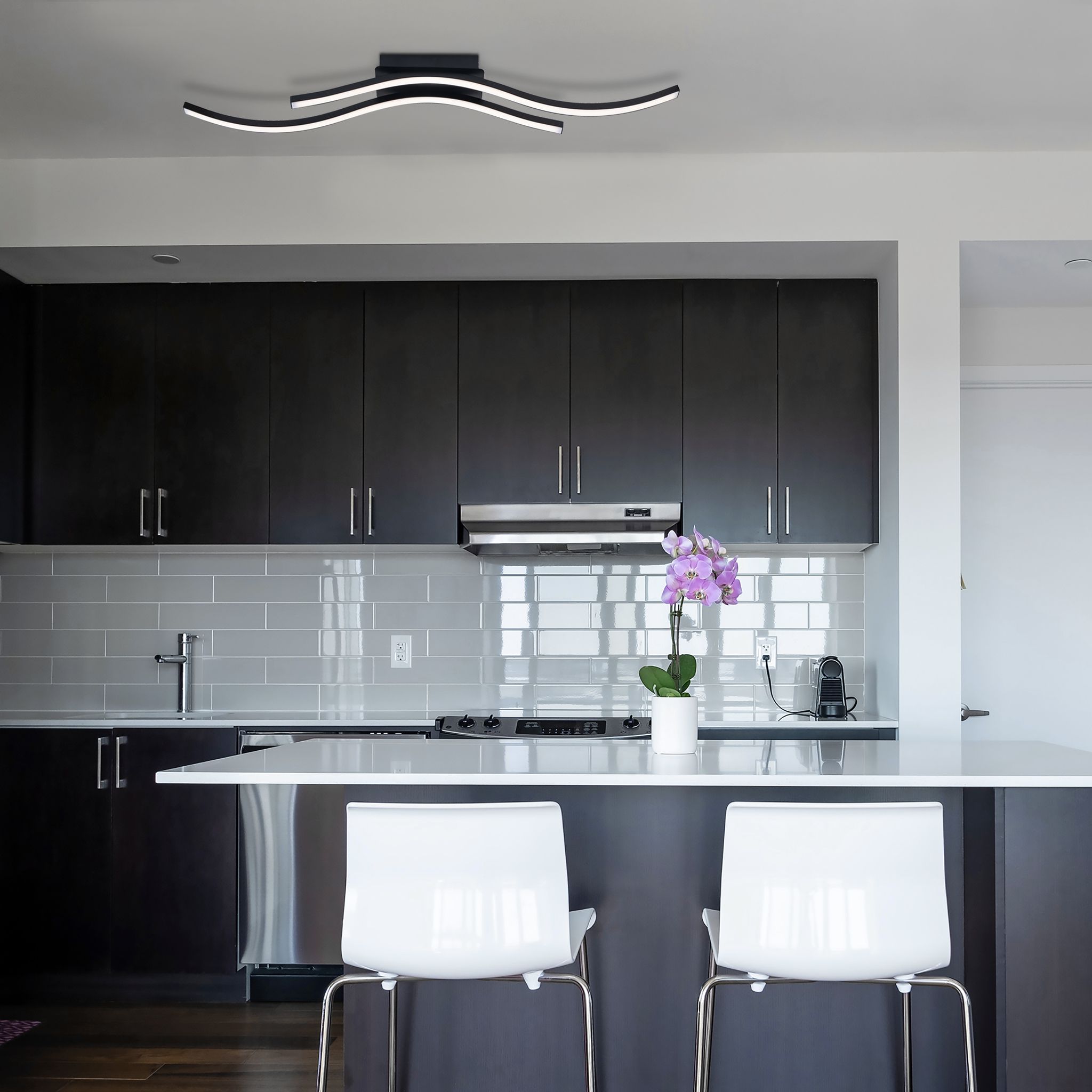 LED Deckenleuchte Onda l: 96cm - LED fest verbaut, 3000K, warmweiss