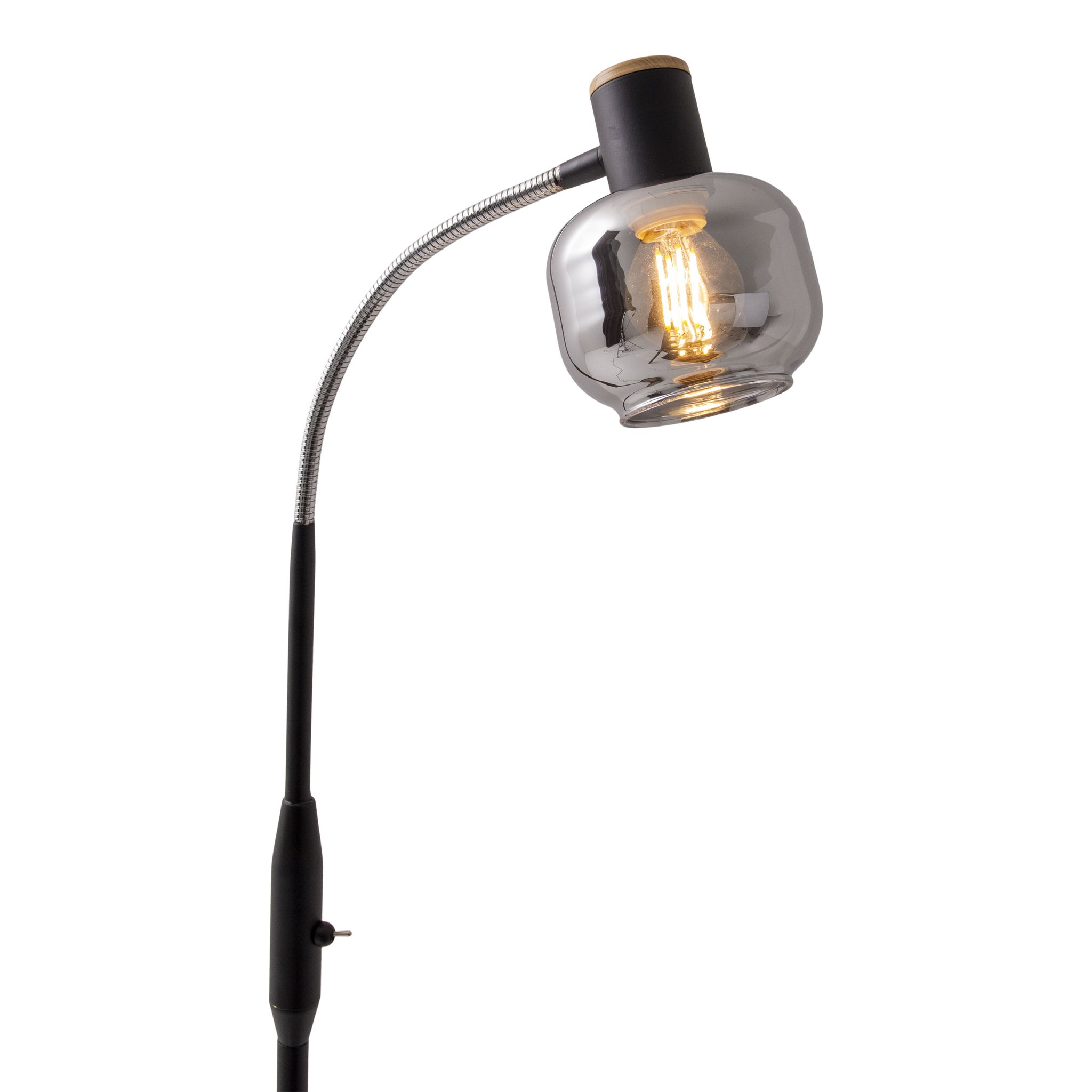 Stehleuchte FUMOSO - E14, max. 1x40W, IP20, schwarz + holz, nicht dimbar, exkl. Leuchtmittel, D=230mm, H=1500mm