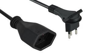 Flat Câble de rallonge, 2m - 2m, schwarz, H05VV-F 3G1.0mm2, mit Kinderschutz, 230V - 10A