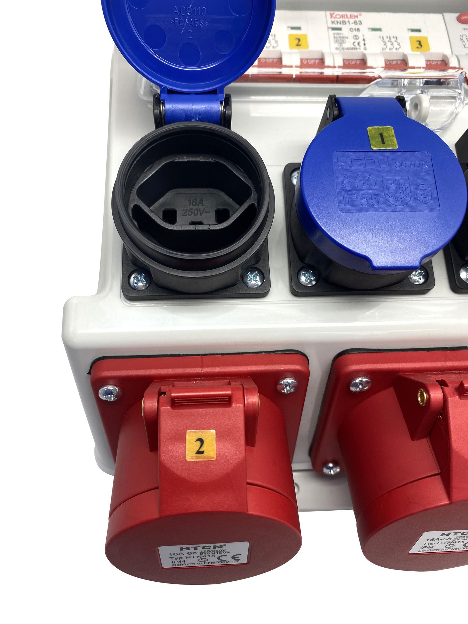 Wandstromverteiler 16A IP44/IP55 - Input: 1x CEE16/5 Output: 2xCEE16/5 2xT23 2xT25