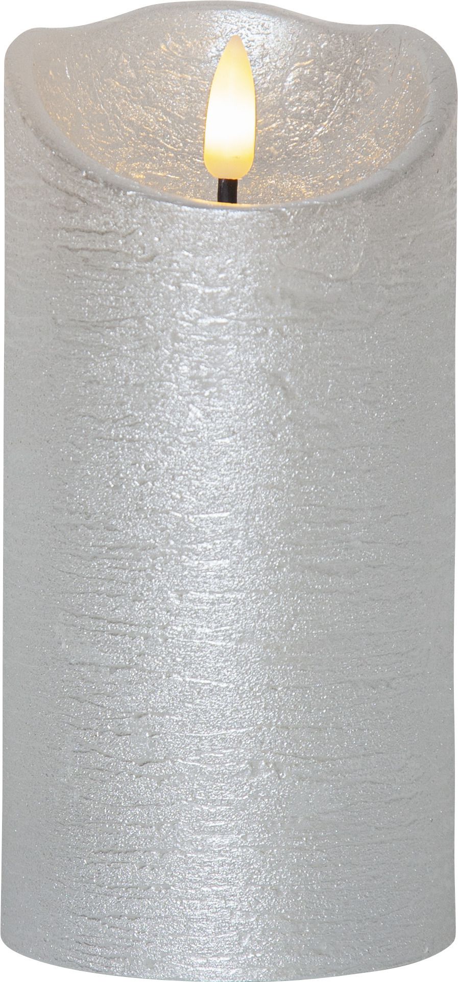 LED Pillar Kerze Flamme Rustic - Indoor, Silber, 15.00 cm Höhe,  Timerfunktion
