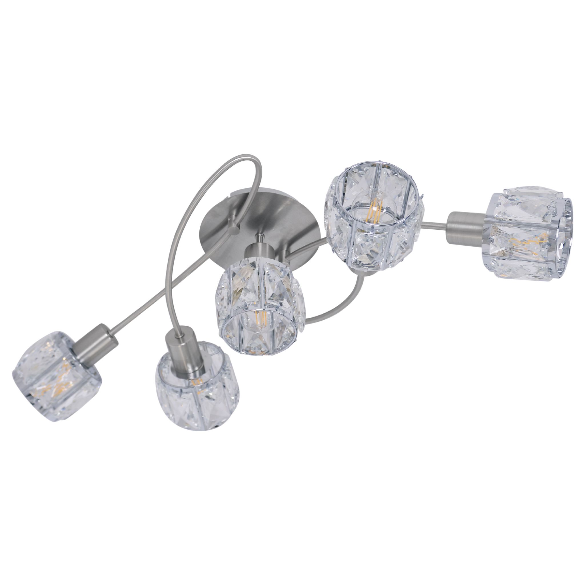 LED Deckenleuchte Josefa - E14,5x4W, 5x475lm, 3000K, IP20, stahl-blank, nicht dim., Leuchtmi. inkl., L=610mm, B=210mm, H=240mm