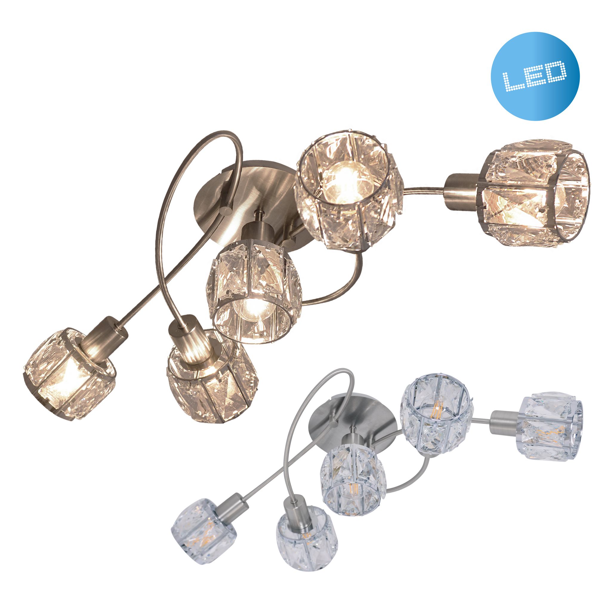 LED Deckenleuchte Josefa - E14,5x4W, 5x475lm, 3000K, IP20, stahl-blank, nicht dim., Leuchtmi. inkl., L=610mm, B=210mm, H=240mm
