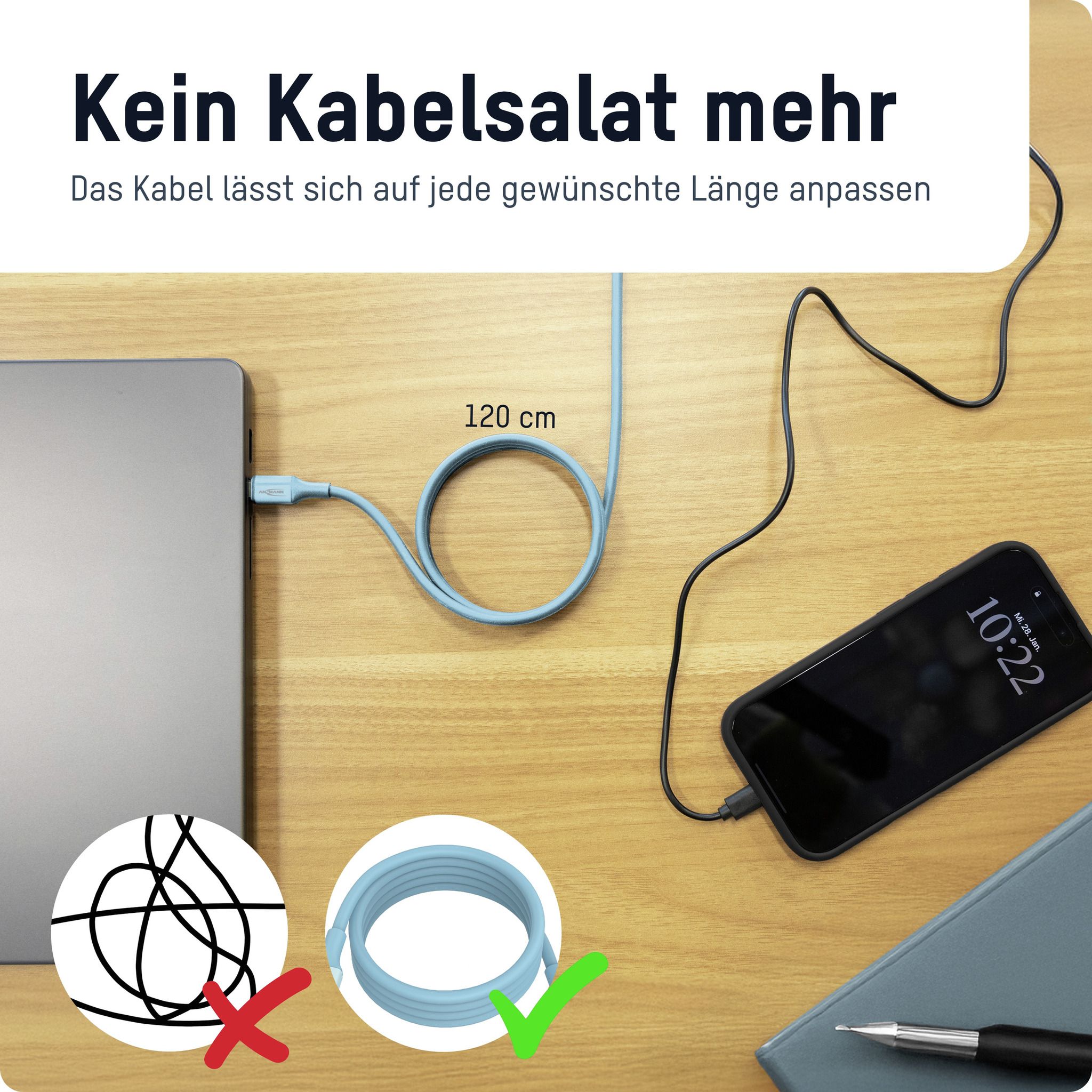 Magnetisches Silikonkabel USB-C auf USB-C, 120cm blau - Magnetisches Silikonkabel USB-C auf USB-C, 120cm blau