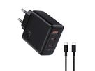 Fast Charger 65W GaN 3-Port - Out: USB-C1/C2: 65W PD, shared Max: 65W, USB-A: 60W, inkl. 1.0m 140W USB-C to C Kabel, schwarz