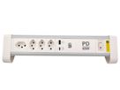 ALU Tisch-Steckdosenleiste NOTEBOOK - 4xT13,1x USB-C 1x USB-A PD 60W, 2.0m Kabel, Stecker T12, Aluminium/weiss