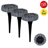 3er-Set LED-Solar Bodenleuchte KIAN mit Erdspieß / D: ca. 12 cm / grau - IP44, 0.06W, Kaltweiss