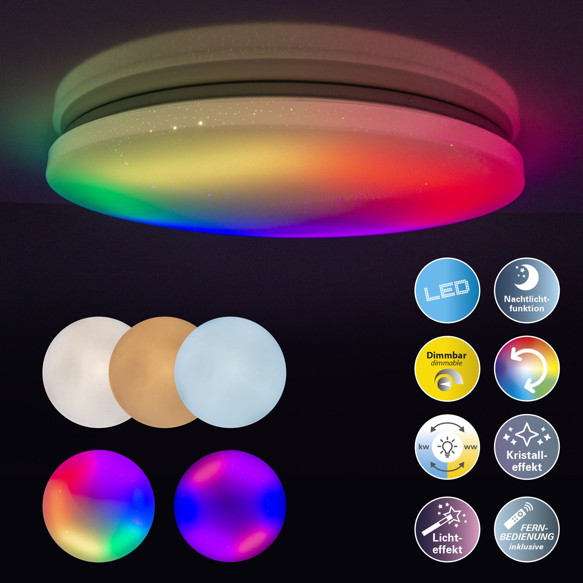 LED Deckenleuchte Rainbow - LED fest verbaut, 3000-6500K, RGBW