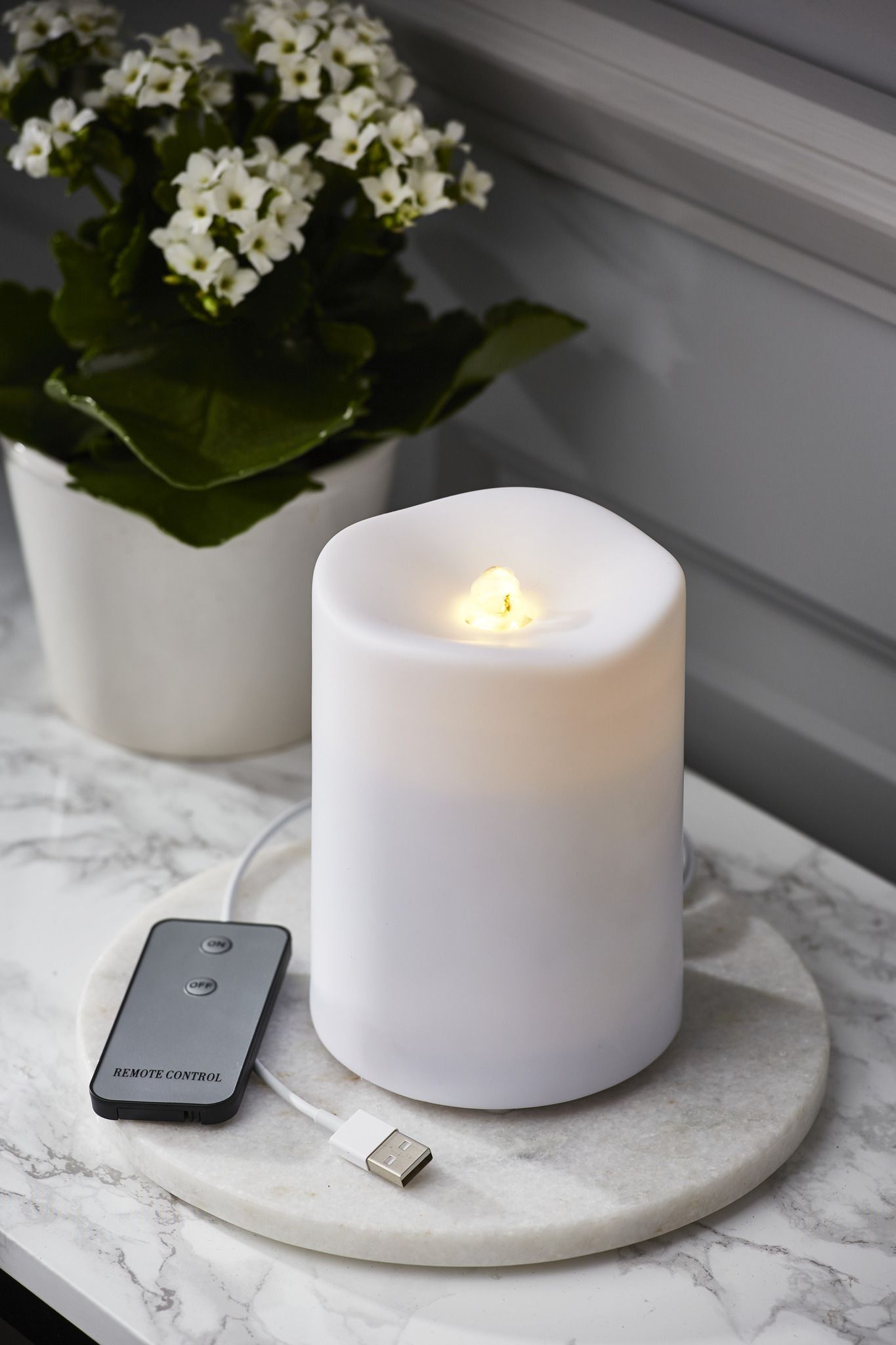 LED Pillar Kerze Water - Indoor, Weiss, 14cm Höhe, Timerfunktion