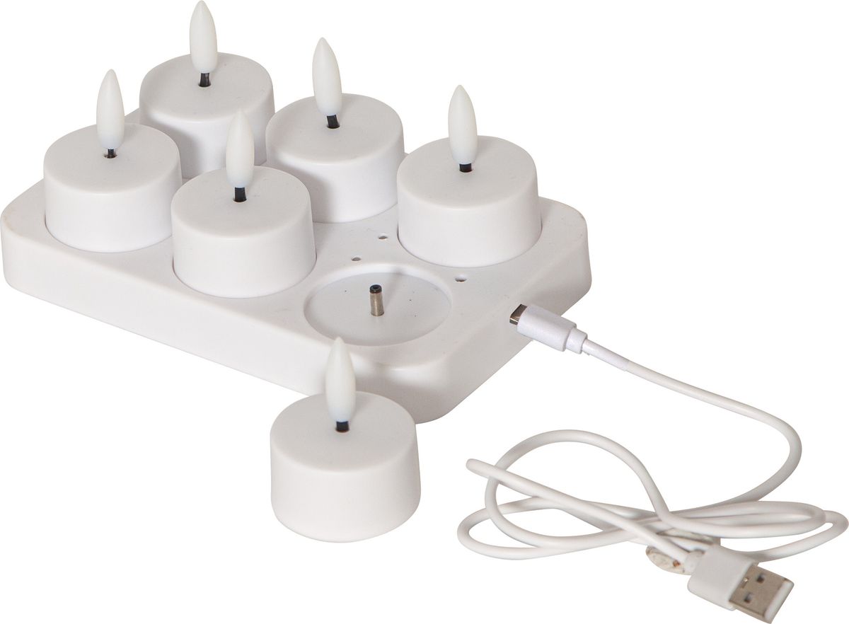 LED Teelicht 6 Pack Flamme Charge - Indoor, Weiss