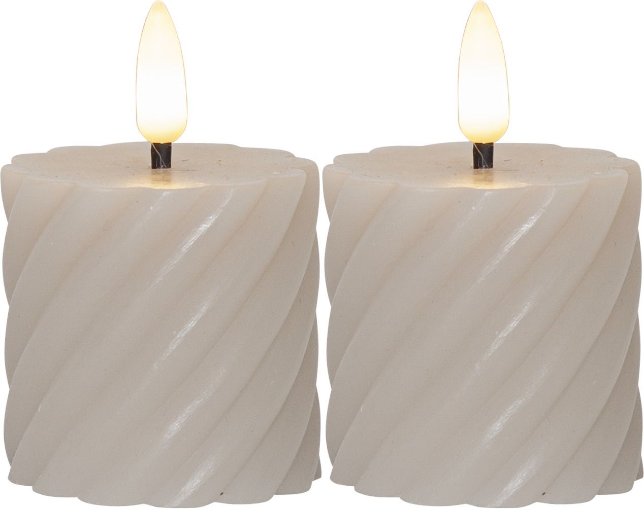 LED Pillar Kerze 2er Pack Flamme Swirl - Indoor, Beige, 7.50 cm Höhe,  Timerfunktion