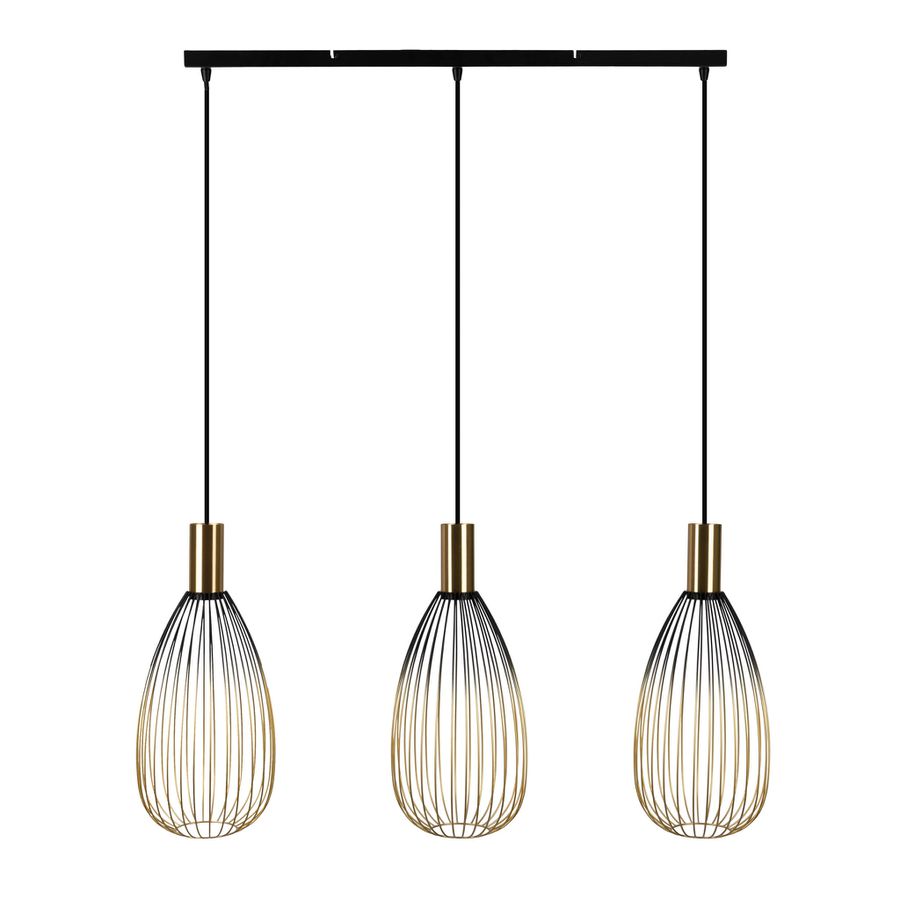 3er Pendelleuchte  WIRELLA  L: 90cm schwarz/gold - IP20, GU10, Schwarz-Gold