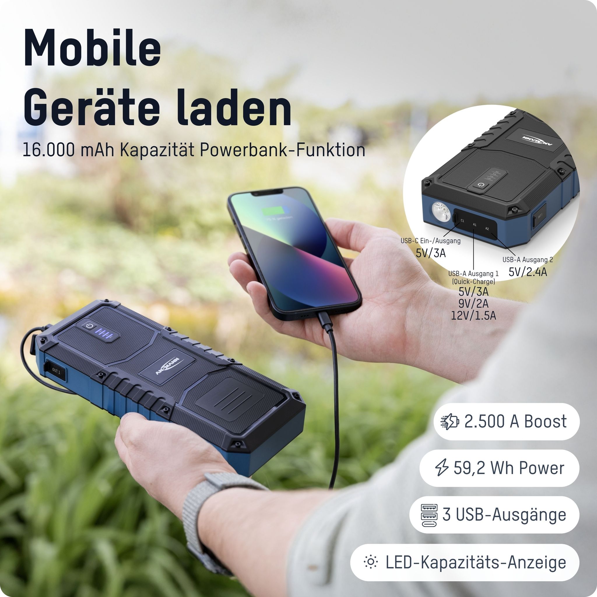 Jump Starter 16.0 - USB,Powerbank, Taschenlampenfunktion