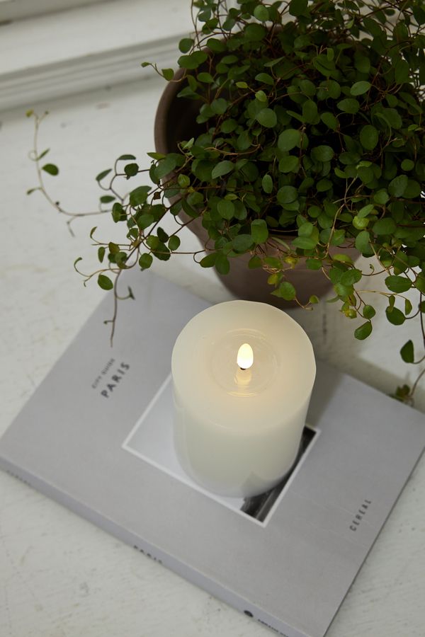LED Pillar Kerze Flamme Flow - Indoor, Weiss, 12.5 cm höhe, Timerfunktion