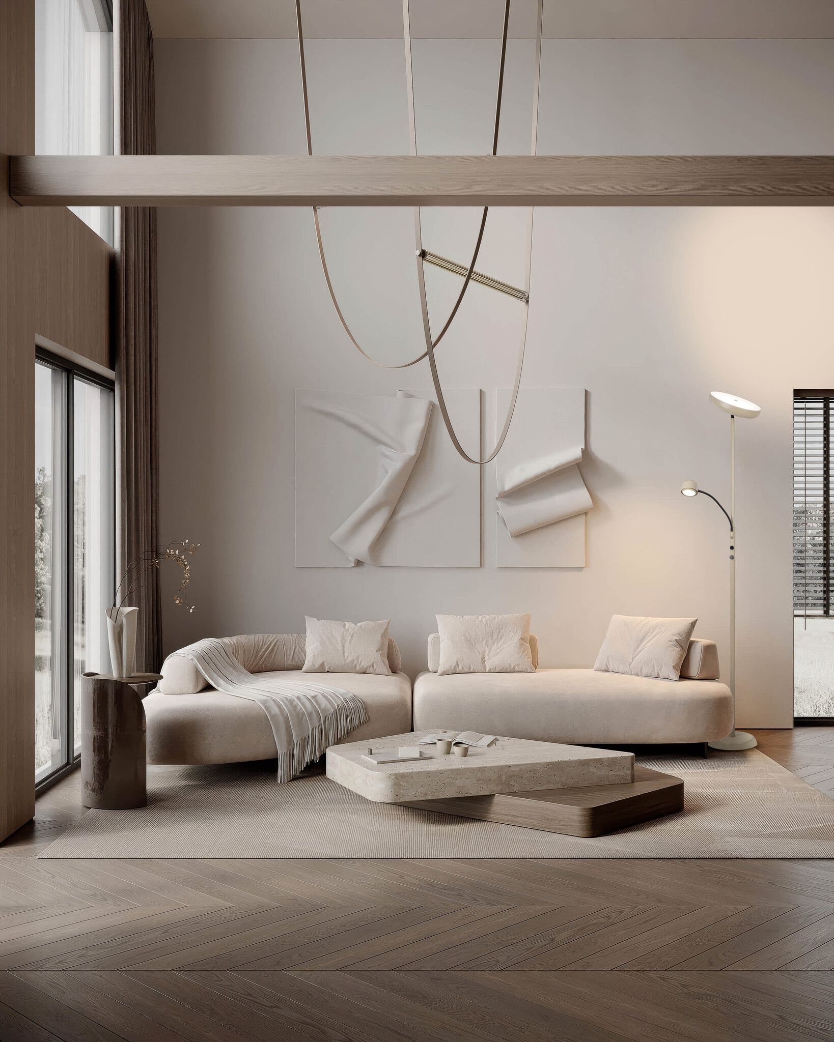 LED Stehleuchte ROMIS mit Lesearm H:180cm frosted almond - LED-Modul, IP20, 230V