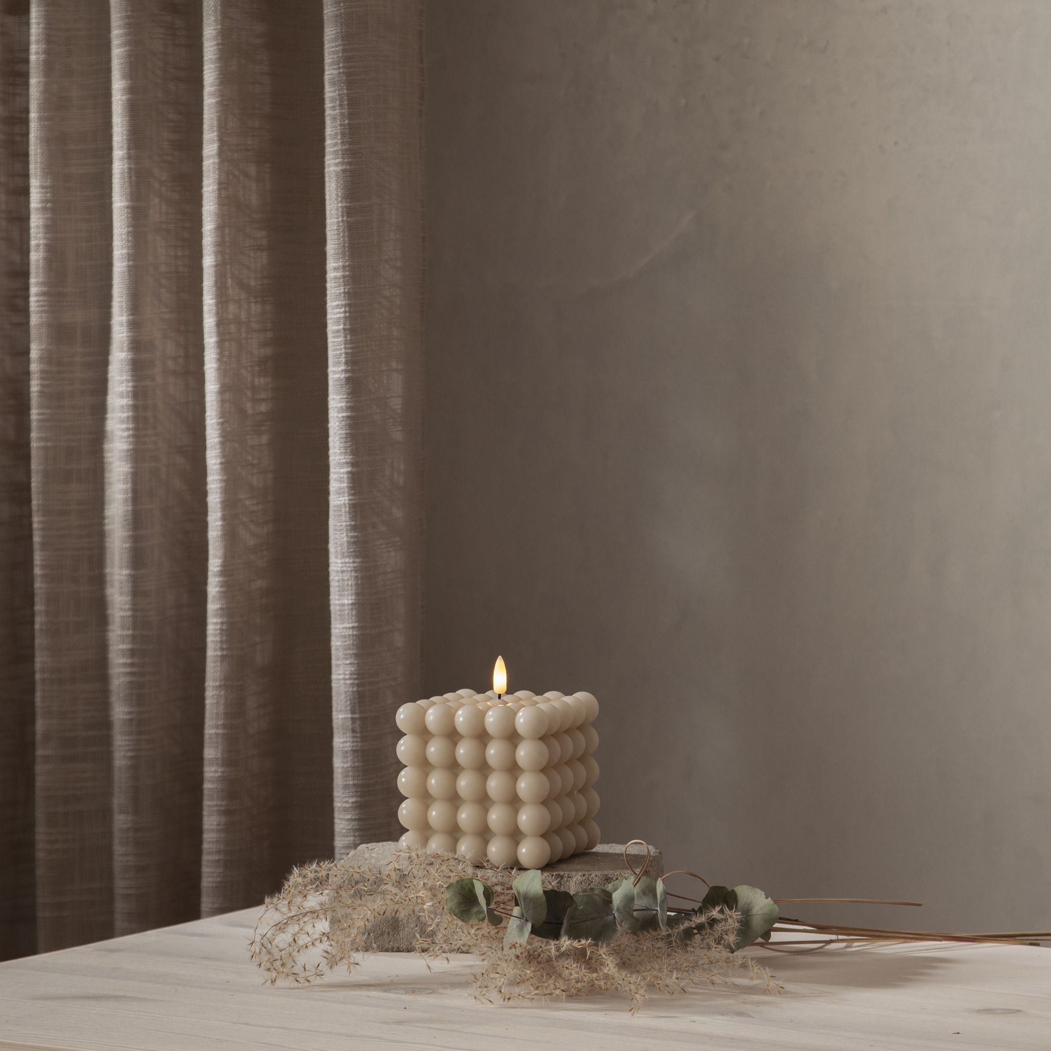 LED Pillar Kerze Flamme Dot - Indoor, Beige, 12.5 cm höhe, Timerfunktion