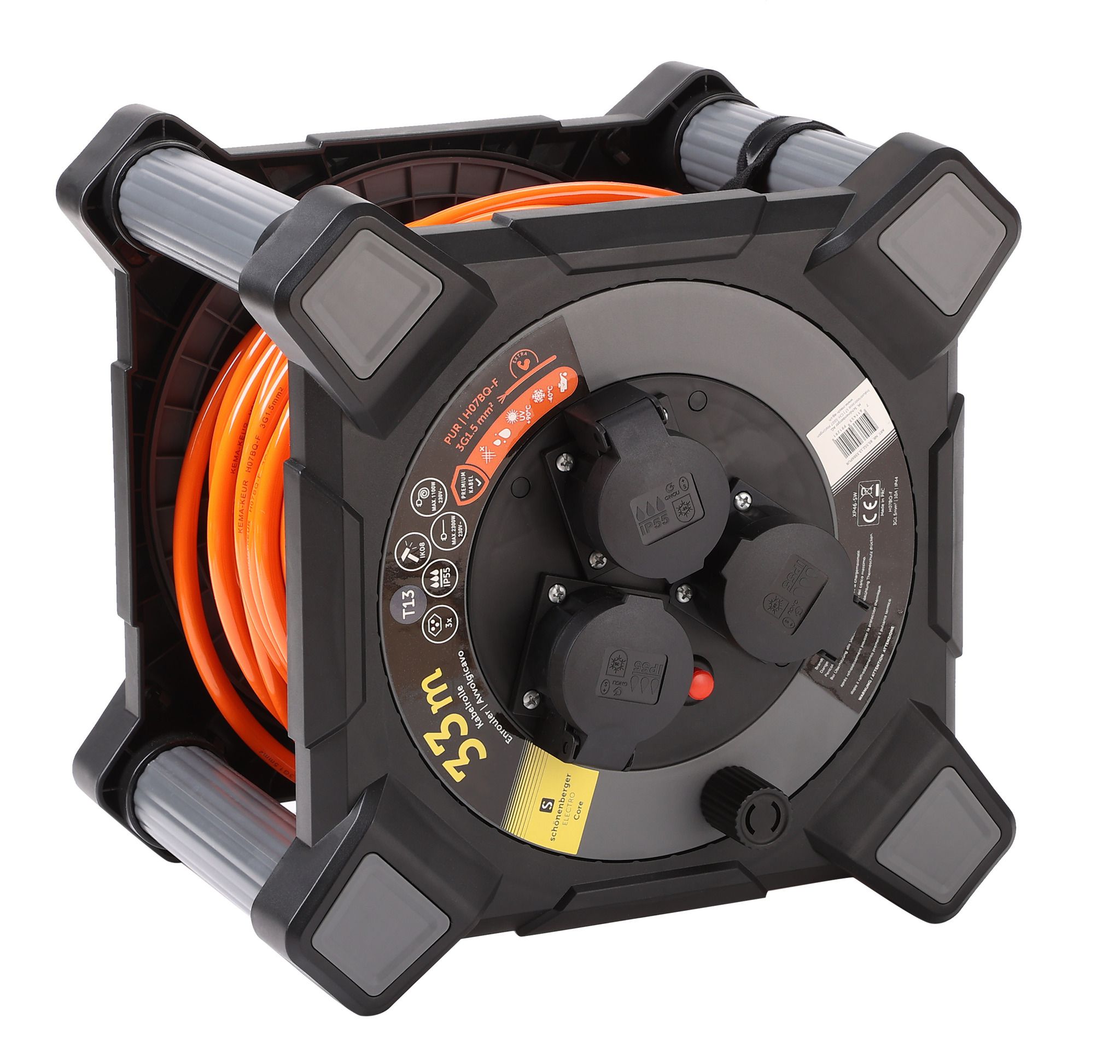 Kabelbox Kunststoff T13 IP55 33m - EPR-PUR H07BQ-F 3G1.5mm2 3xT13 Steckdosen