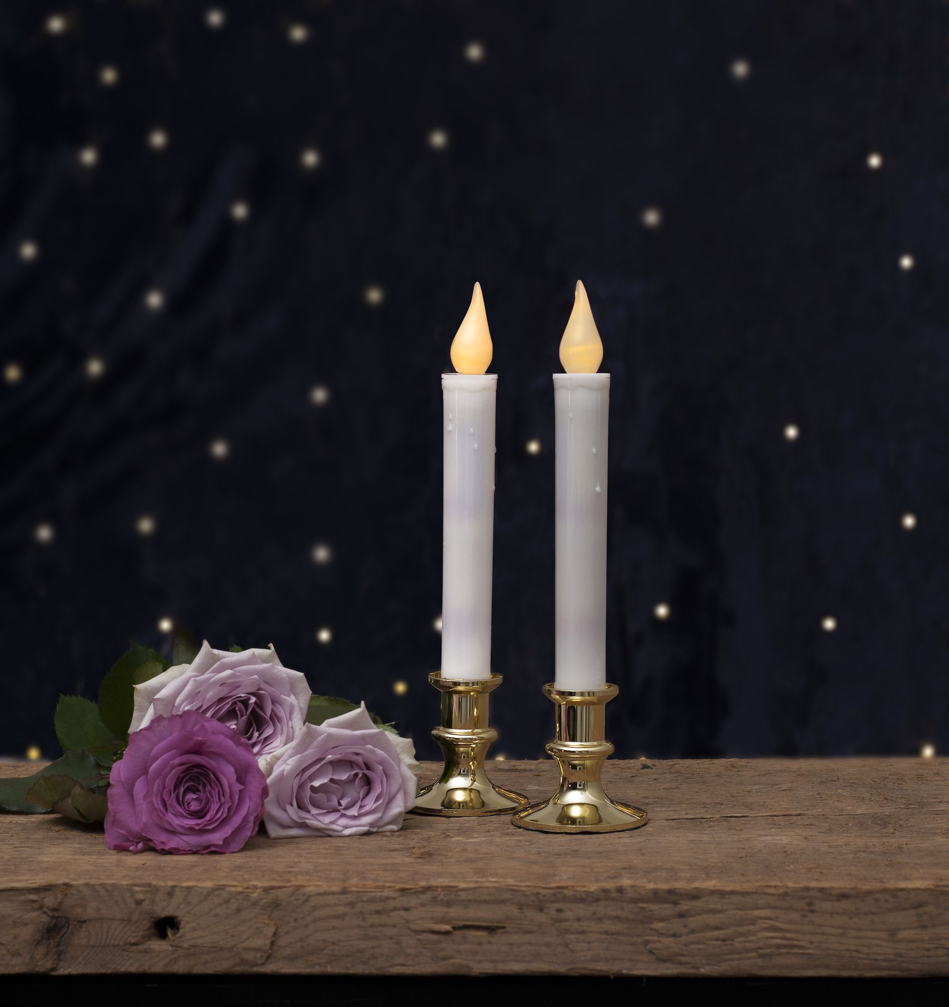 LED Dinner Kerze 2er Pack Mette - Indoor, Messing, 23cm Höhe, Timerfunktion