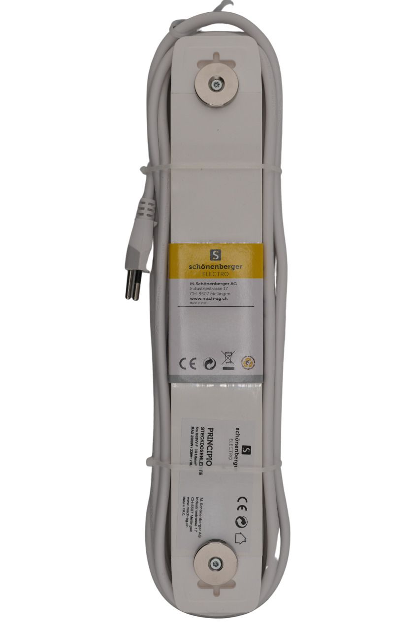 Steckdosenleiste PRINCIPIO 3xH/3xV Magnet - 6x T13 (3x horizontal / 3x vertikal), 5.0m Kabellänge, Schalter, weiss