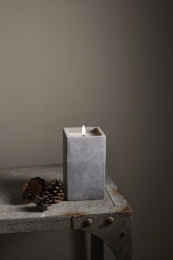 LED Pillar Kerze Flamme Cem - Indoor, Grau, 16.5 cm höhe, Timerfunktion