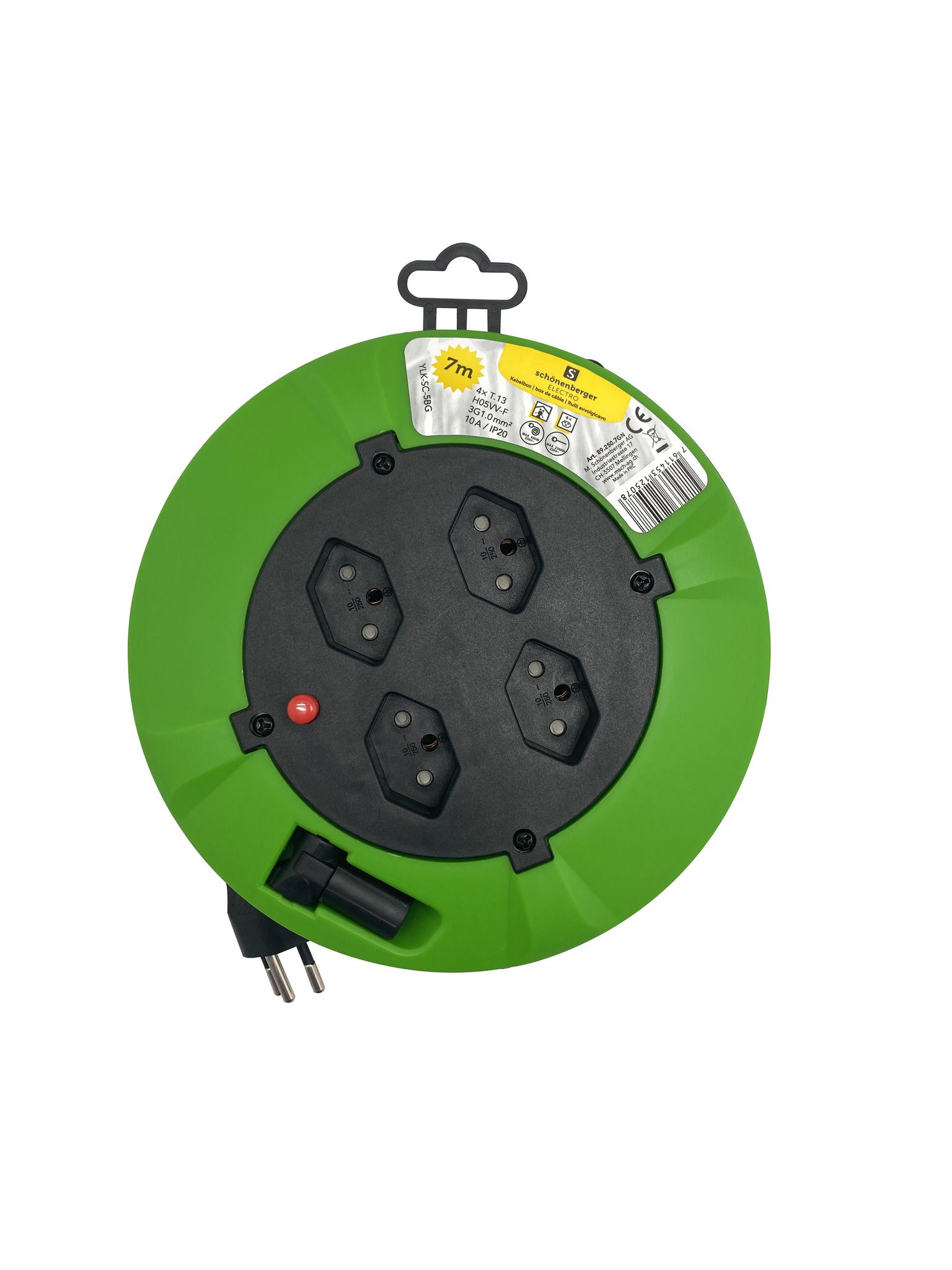 Kabelbox 7m - 7m Kabel, 4xT13, grün/schwarz