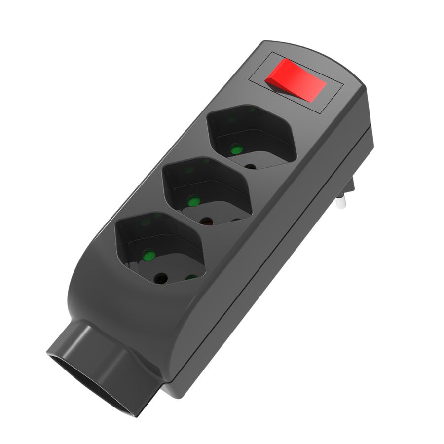 Fiche de dérivation 4xT.13 - 4xT13, senkrecht untereinander angeordnet, Stecker T12, inkl. Schalter, schwarz