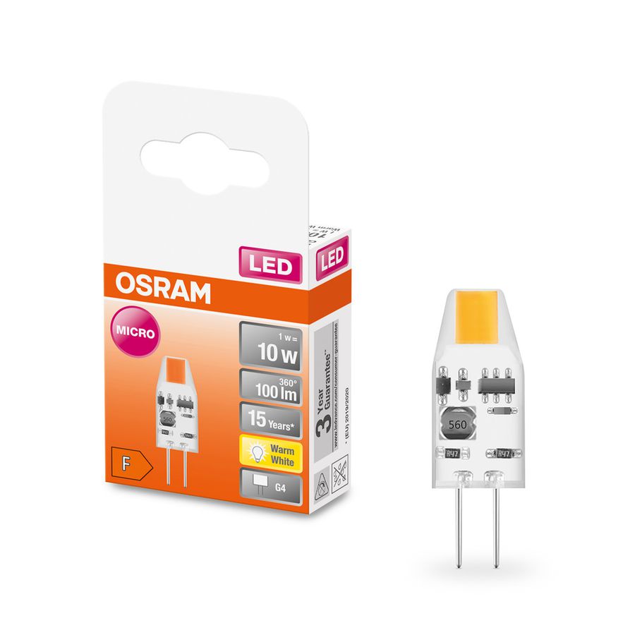 LED PIN MICRO 12 V - G4, 100Lm, 2700K, 1W, 12V