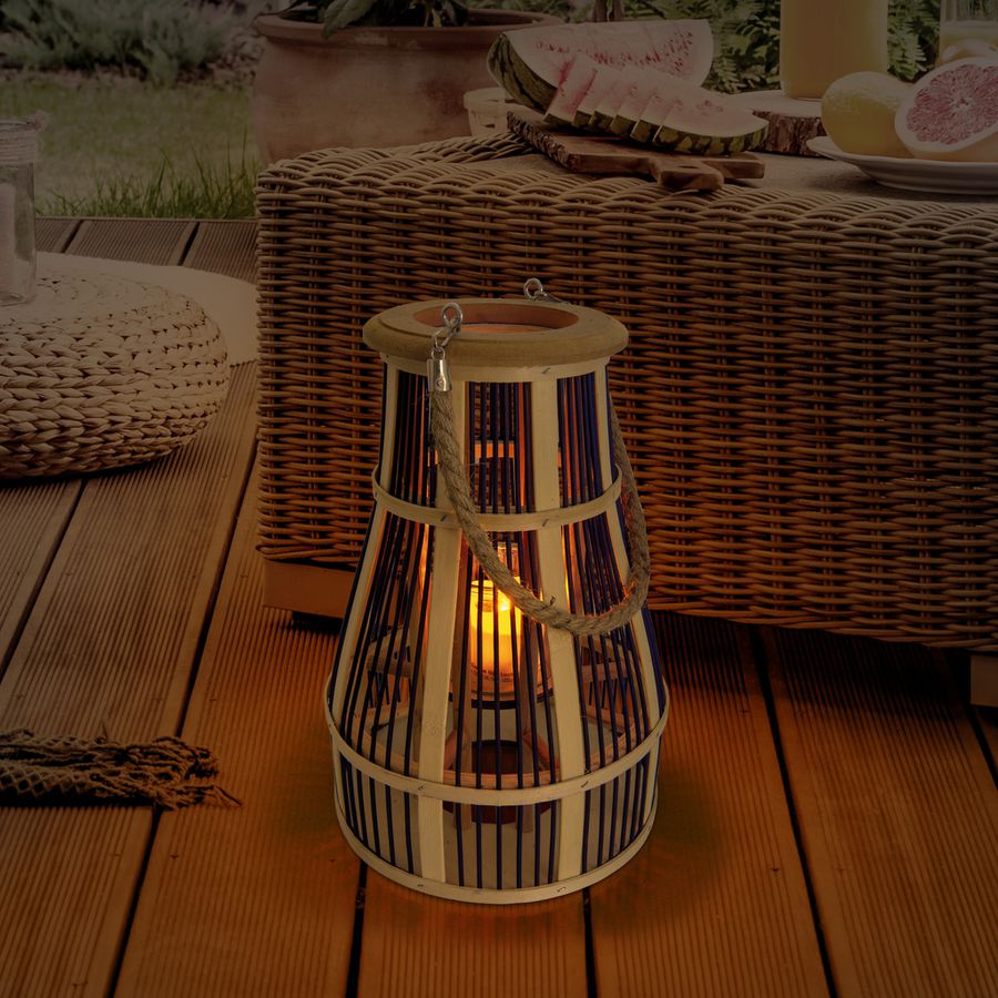 Dekoleuchte Korb schwarz natur h: 34,5cm incl. Solar-LED-Kerze - LED wechselbar, IP44