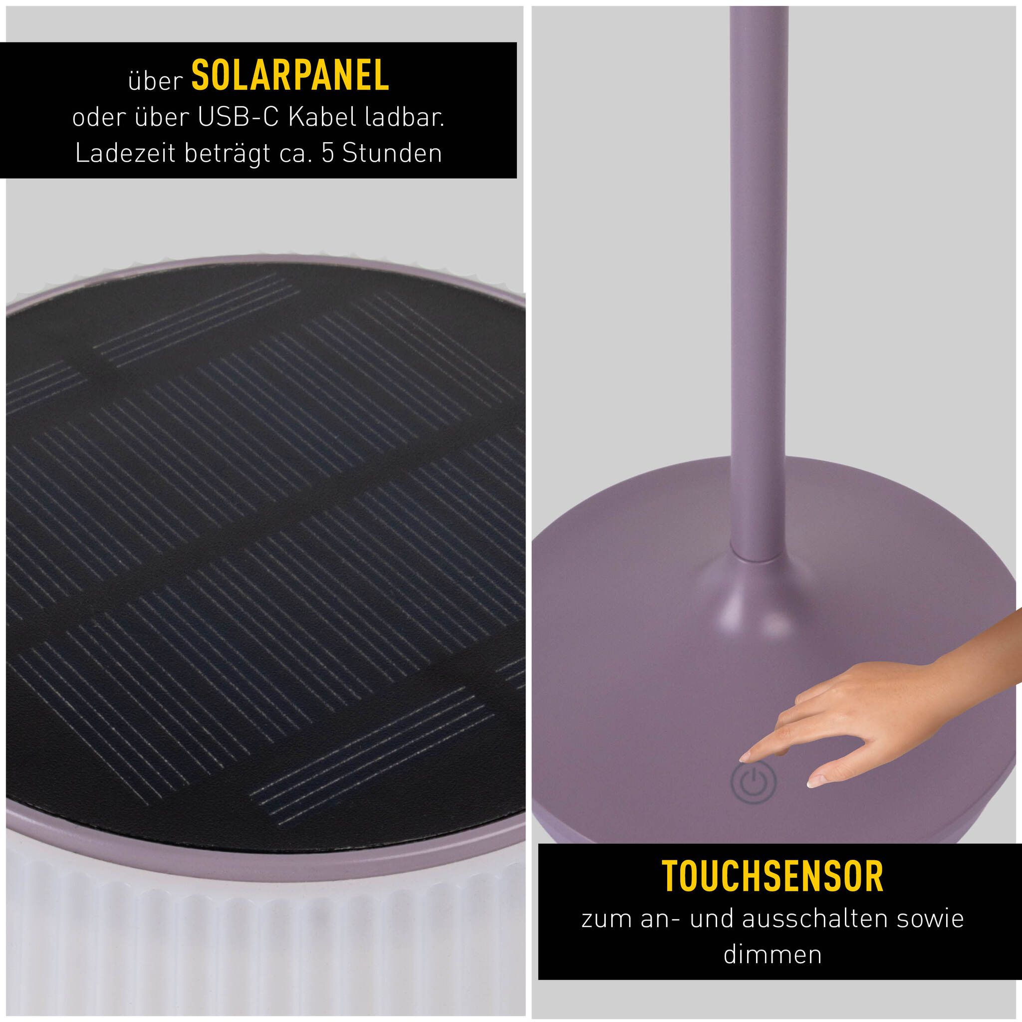 Solar- Akkutischleuchte EMMI brombeer inkl. CCT  Touch H: 38 cm - LED-Modul, 3W, IP44
