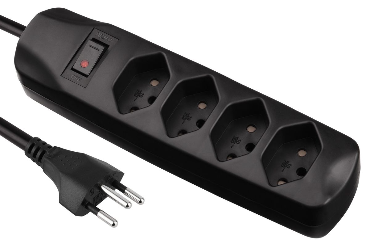 Fix Line Multiprise - 4xT13, 1.5m Kabel, H05VV-F 3G1mm2, schwarz, Kinderschutz