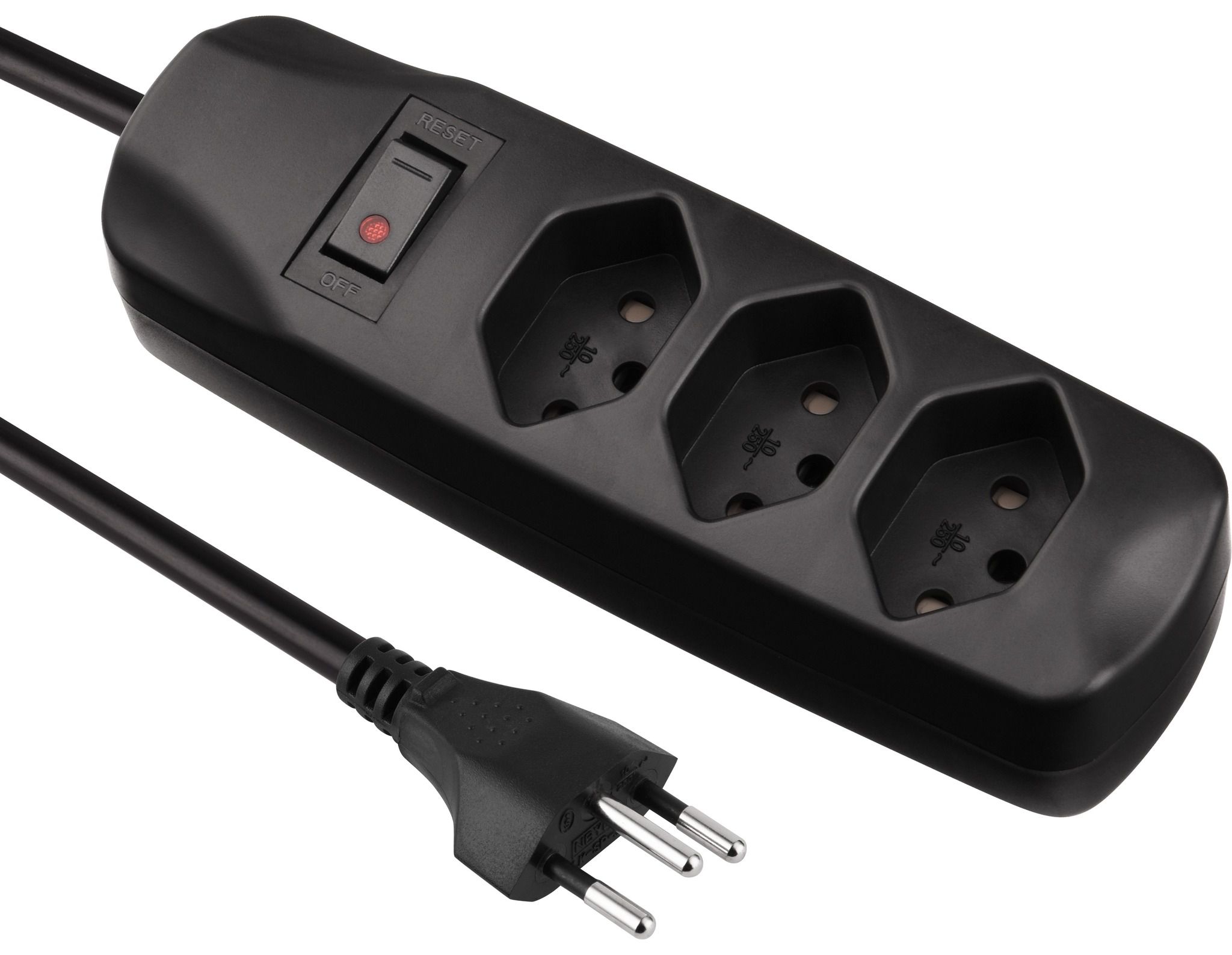Fix Line Multipresa - 3xT13, 1.5m Kabel, H05VV-F 3G1mm2, schwarz, Kinderschutz