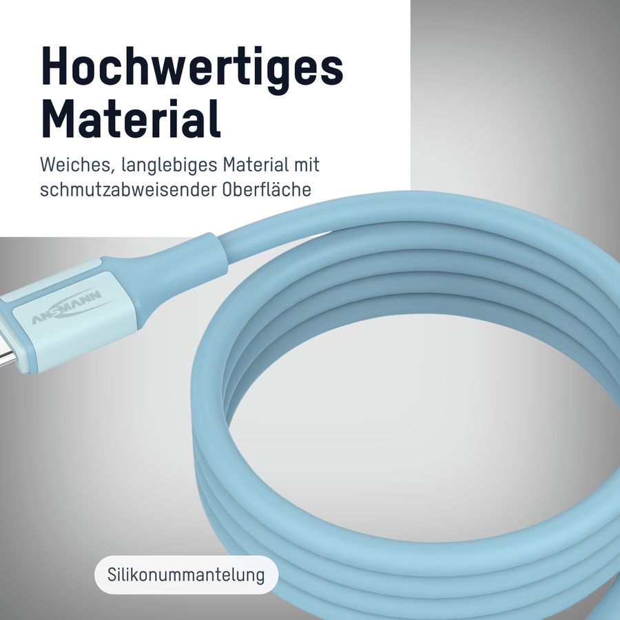 Magnetisches Silikonkabel USB-C auf USB-C, 120cm blau - Magnetisches Silikonkabel USB-C auf USB-C, 120cm blau