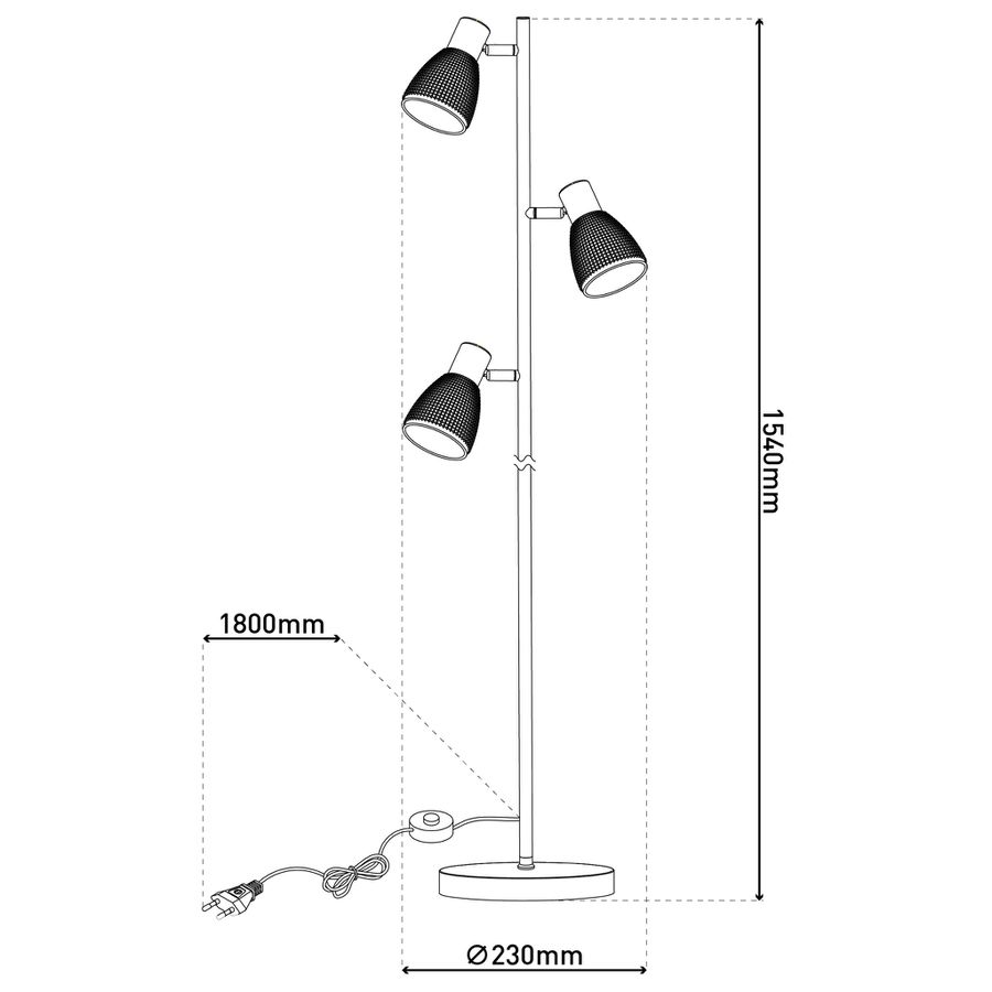 3er Spot Stehleuchte LINDITA H: 154cm exkl. Leuchtmittel - E14, IP20, 230V