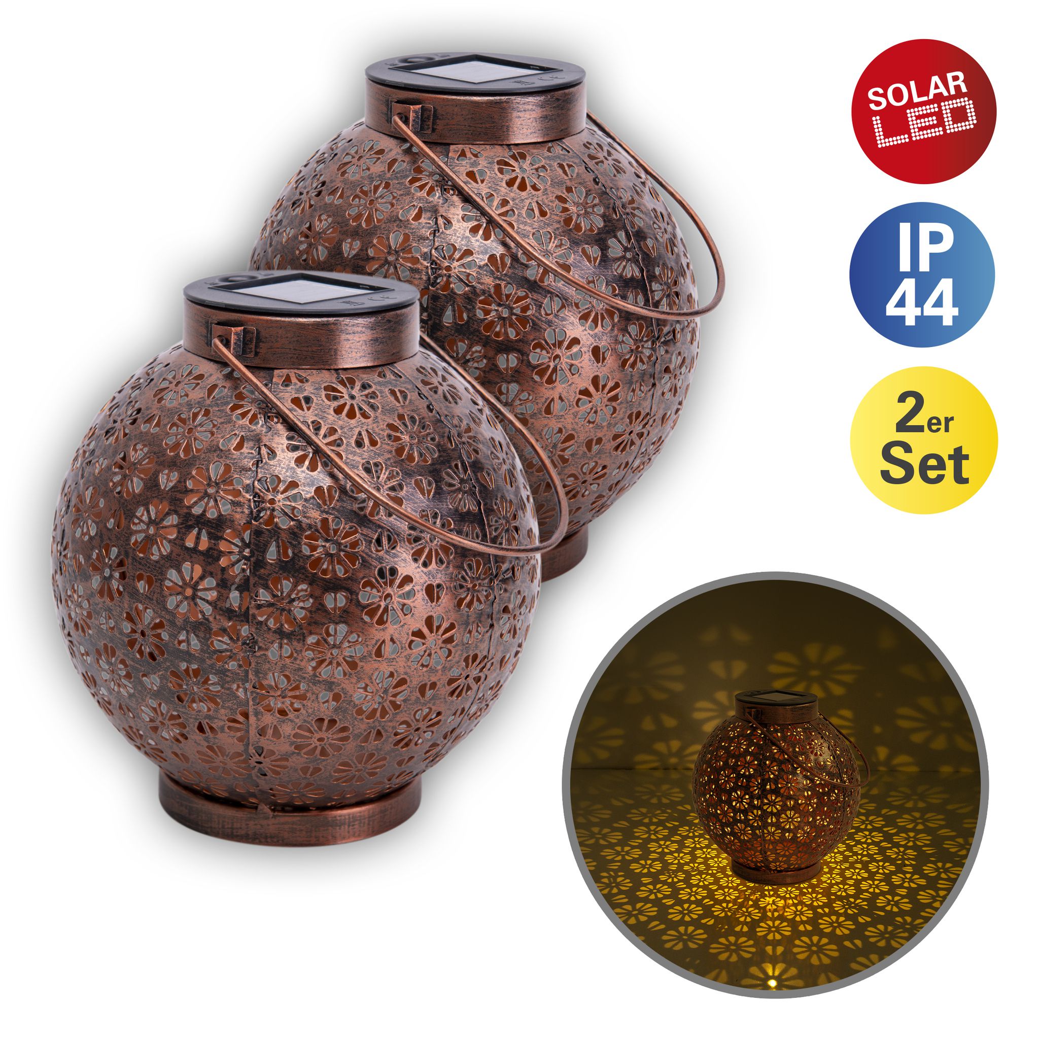 2er-Set LED Deko-Solarleuchte lb: 18cm bronze - 2er-Set LED Deko-Solarleuchte lb: 18cm bronze