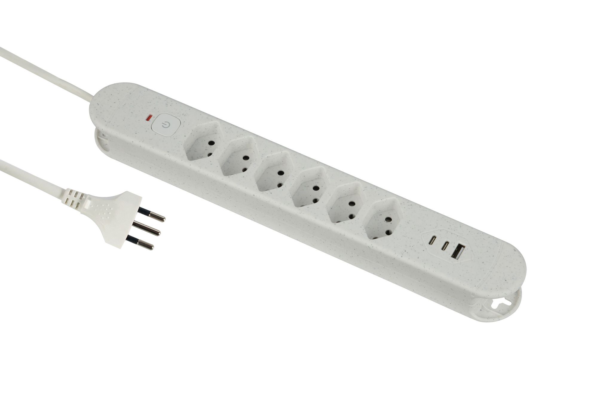 Steckdosenleiste Re:Life USB - 6x T13. 2x USB-C + 1x USB-A, 1.8m Kabel, weiss