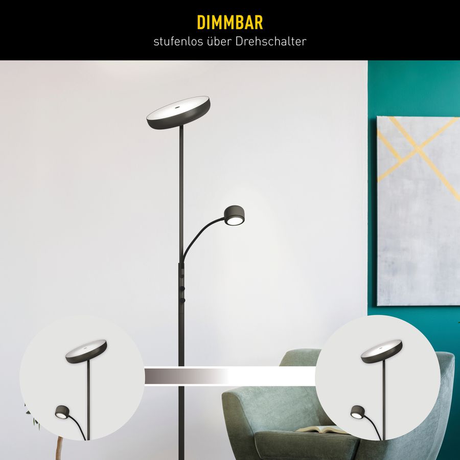 LED Stehleuchte  ROMIS  mit Lesearm schwarz - IP20, LED-Modul, Schwarz
