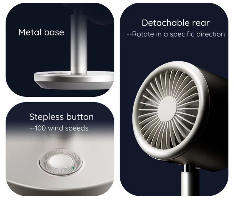 HEGION Tischventilator AF03 anthrazit - 3600mAh, inkl. USB-C Kabel, wiederaufladbar