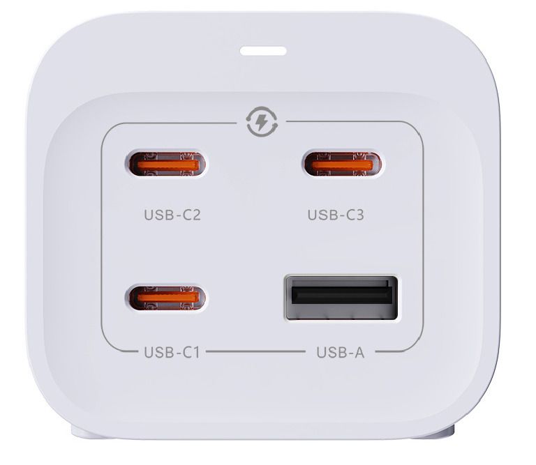 67W GaN Fast Charging Station - 2x T13, Out: USB-C1/ C2/ C3: 67W PD, C1+C2 shared: 45W + C3: 20W, USB-A: 5W, GaN, 2m Kabel, weiss