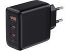 Fast Charger 65W GaN 3-Port - Out: USB-C1/C2: 65W PD, shared Max: 65W, USB-A: 60W, inkl. 1.0m 140W USB-C to C Kabel, schwarz