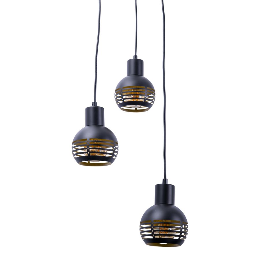 3er Pendelleuchte schwarz golden Casco - E27, IP20