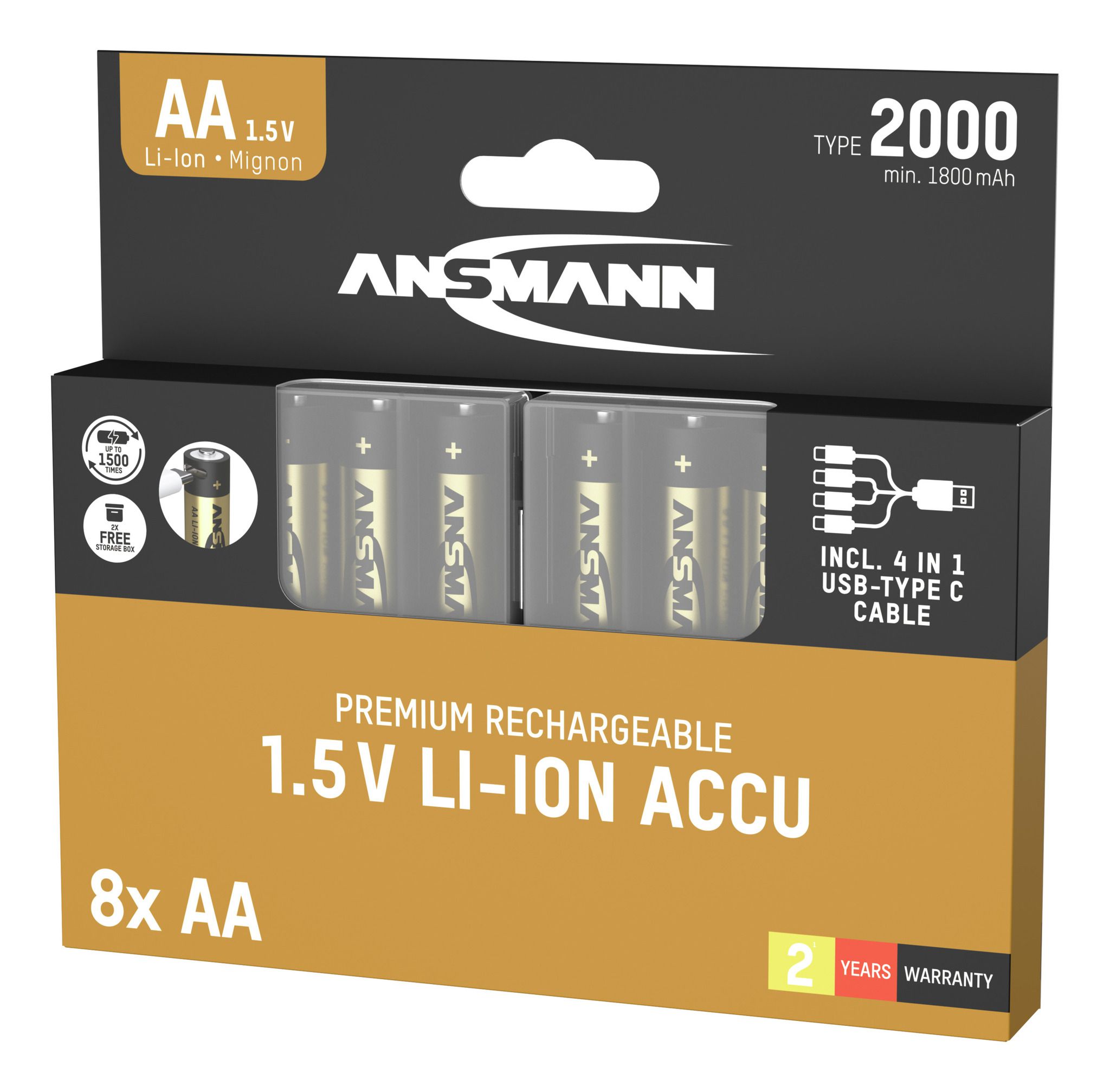 Li-Ion Akkus Mignon AA Typ 2000 (min. 1800 mAh) 8er Karton - 8er Box