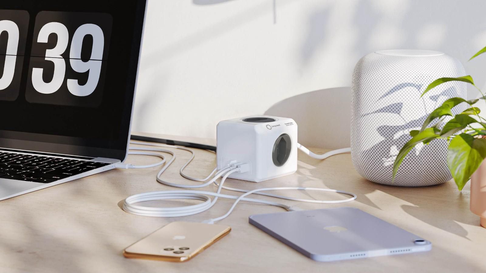 PowerCube 35W PD AC - 4x T13, 2x USB-C / 1x USB-A PD 35W, 1.5m Kabel, weiss/grau