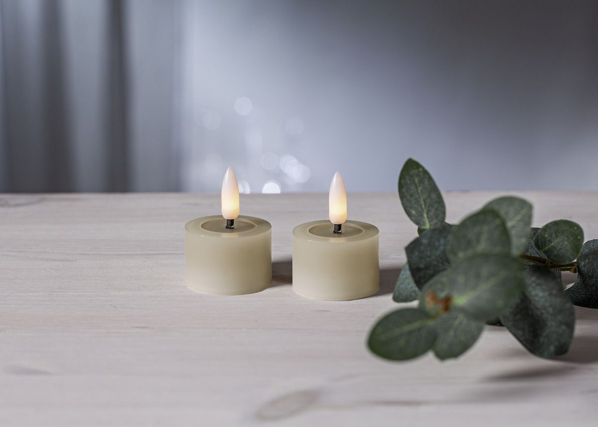 LED Teelicht 2 Pack Flamme Flow - Indoor, Beige, 5cm  Höhe, Timerfunktion