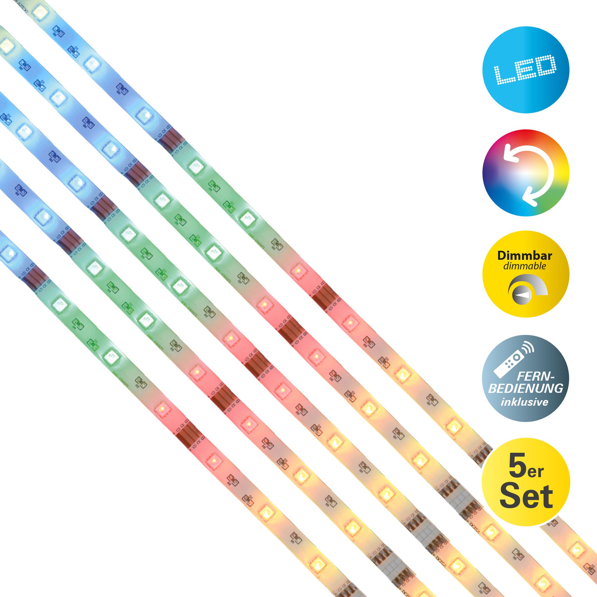5x 1m RGB LED Stripe - IP20, RGB, 500cm Länge