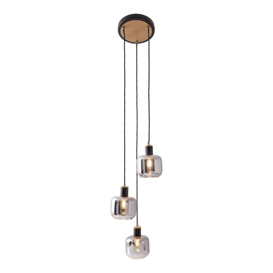 Pendelleuchte FUMOSO - E14, max. 3x40W, IP20, schwarz + holz, nicht dimbar, exkl. Leuchtmittel, D=130mm, H=1230mm