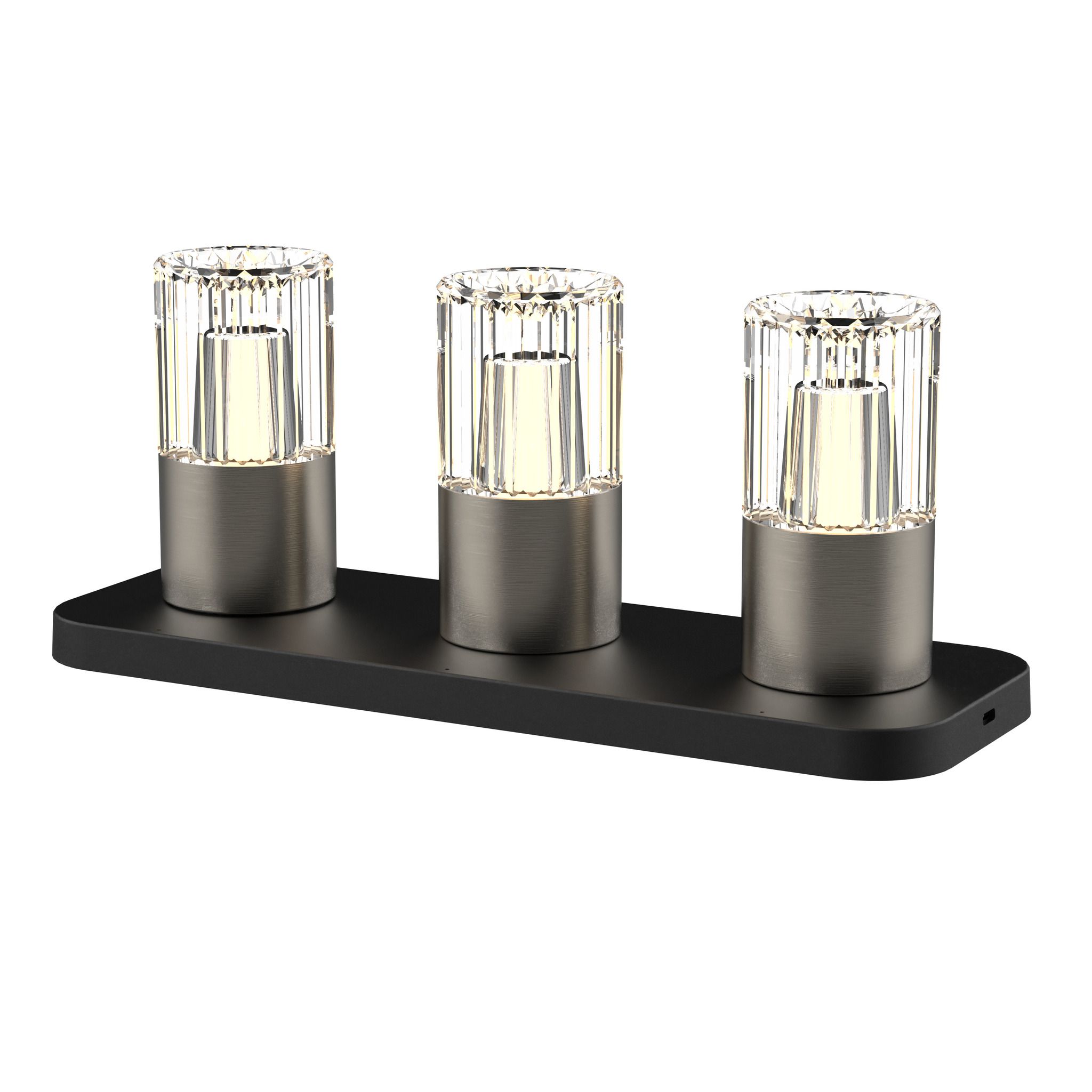 Kristy, Deko TL, 3er Set - Nickel gebürstet, incl. Ladestation u. 1m USB Kabel, IP44, 5V,  0,48 W, 60 Lm, 2200 K -3000K, dimmba